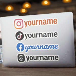 Custom Social Media Handle Decal Stickers for Laptop – Instagram, TikTok, Facebook, Threads – Personalized Vinyl Name Tags