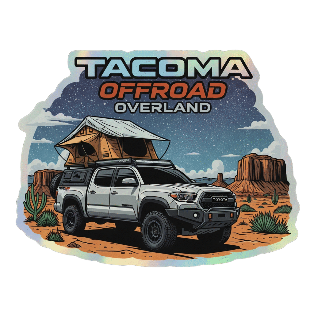 Holographic Tacoma Overland Sticker – Silver Truck Desert Night Scene | 6x6 Waterproof Vinyl Decal