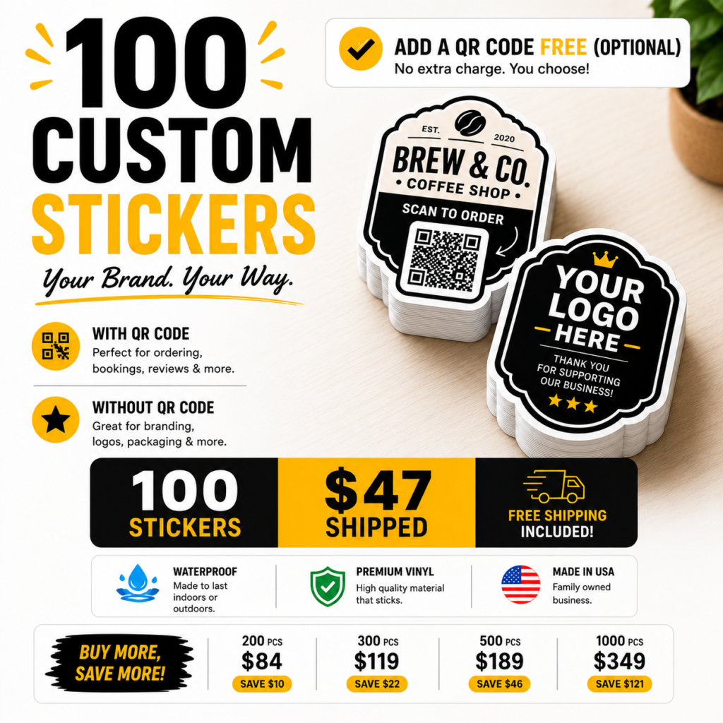 100 Custom QR Code Die Cut Stickers