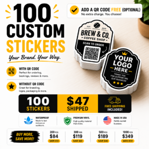100 Custom QR Code Die Cut Stickers