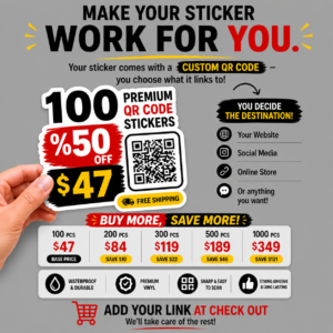 100 Custom QR Code Die Cut Stickers